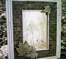 mosaic mirrors created from tile glass and hand made concrete leaves, repurposing upcycling, tiling