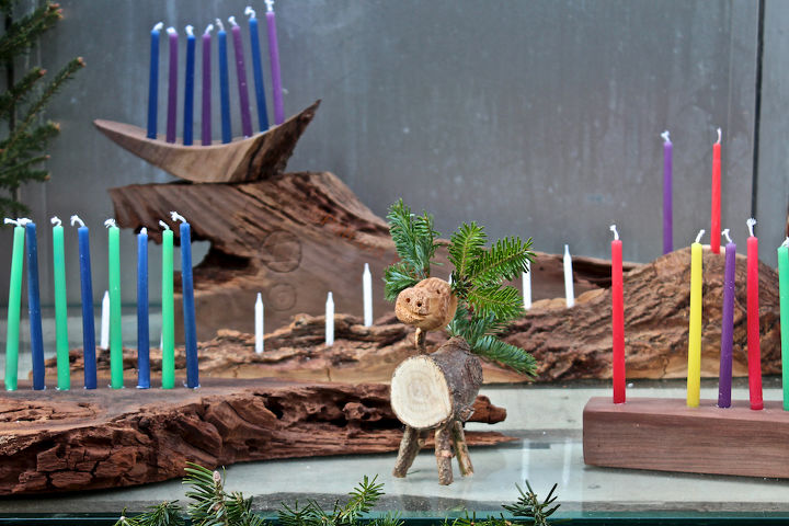 oh christmas tree oh christmas tree how lovely your trunk part 2, seasonal holiday d cor, wreaths, A lone reindeer admires menorahs View Two All objects were made by the reindeer artists featured