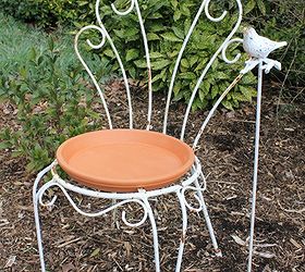 salvaged chair bird bath, gardening, home decor, outdoor living, repurposing upcycling