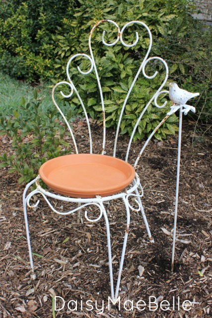 salvaged chair bird bath, gardening, home decor, outdoor living, repurposing upcycling