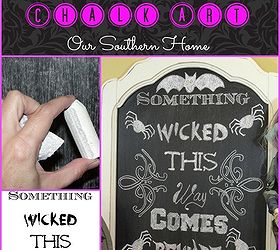 halloween chalk art tutorial, halloween decorations, seasonal holiday d cor, Using a thrift store overhead you can create all kinds of paint and chalkboard art easily
