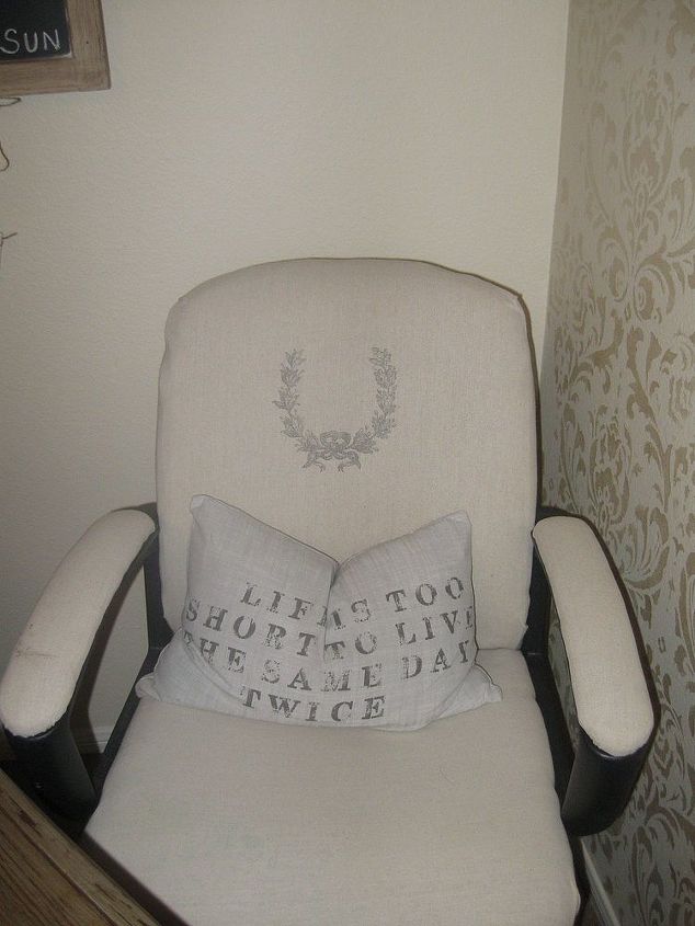 giving an ugly office chair a new life, painted furniture, After some painters cloth and stenciling it has a new life