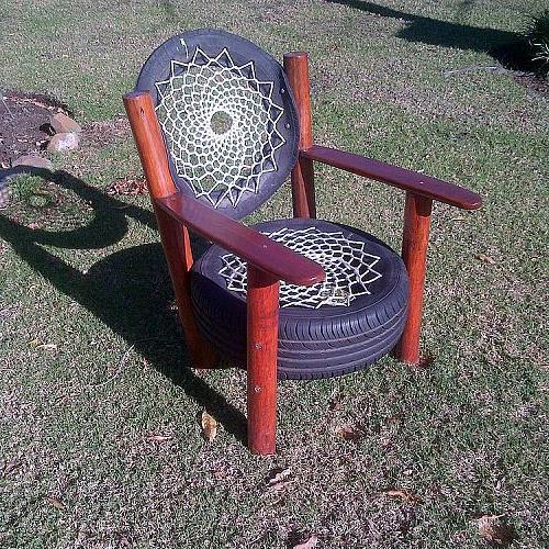 recycled tyre chair rocky road backpackers south africa, painted furniture, repurposing upcycling, Recycled tyre chair Rocky Road Backpackers South Africa