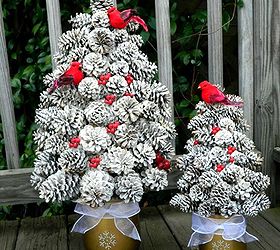 winter pine cone trees with berries and birds, crafts, Winter Pine Cone Trees flocked with snow