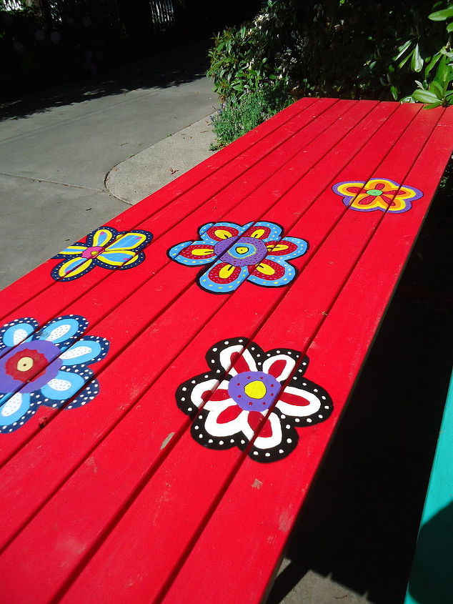 painting a unique picnic table, painted furniture, Time to complete this table