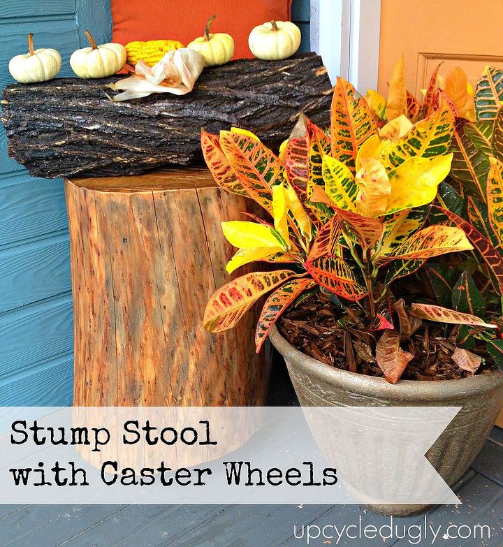 how to simple stump stool with caster wheels, repurposing upcycling, seasonal holiday decor, Simple Stump Stool with Caster Wheels