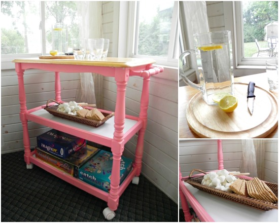 refinished rolling bar cart, painted furniture, The cart is perfect for wheeling treats and activities outside