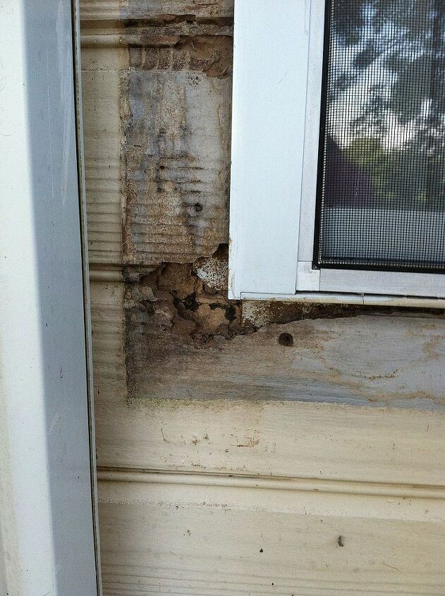 what is under your trim, curb appeal, home maintenance repairs, windows, woodworking projects, Rotten wood got a Bondo fill