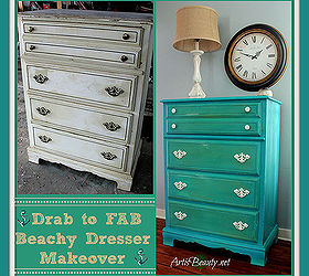 drab to fab beachy dresser makeover, painted furniture, Look at the difference a little paint can make