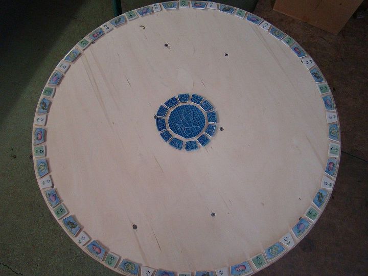 mosaic table for the patio or garden, outdoor furniture, painted furniture, tiling, Started with the border and a center design