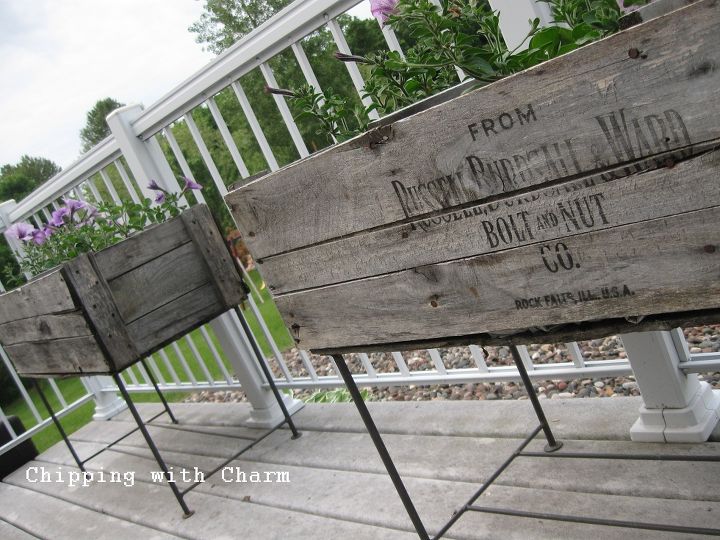 deck orating, decks, outdoor living, patio, repurposing upcycling, Planters made from old shipping crates
