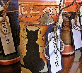 easy to make vintage look halloween candles made with dollar tree candle, christmas decorations, halloween decorations, seasonal holiday decor, valentines day ideas, I chose graphics that were simple colorful and featured a black cat in each one