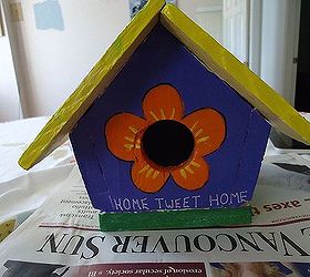 redoing an old bird house, crafts, Okay my writing isn t quite centered but it doesn t really matter I clear coated the bird house this morning Now to mount it somehow Most likely on a post