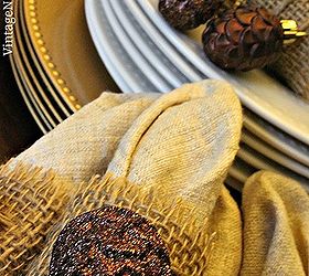 spruce up your thanksgiving dining room for under 20, seasonal holiday d cor, thanksgiving decorations, DIY Burlap Napkin Rings with Sparkly Pinecones