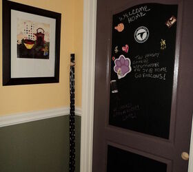 kitchen face lift on a budget, doors, home decor, kitchen backsplash, kitchen design, kitchen island, I had a problem with this cheap hollow core door to my laundry room On the left wall is an entry door and it looked quite strange to me So I made a message center with chalk and magnet paints