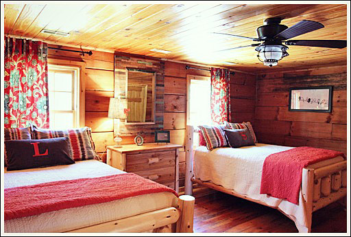 log cabin bedroom, bedroom ideas, home decor, Much better New furniture new lighting bedding and drapes make a much happier room