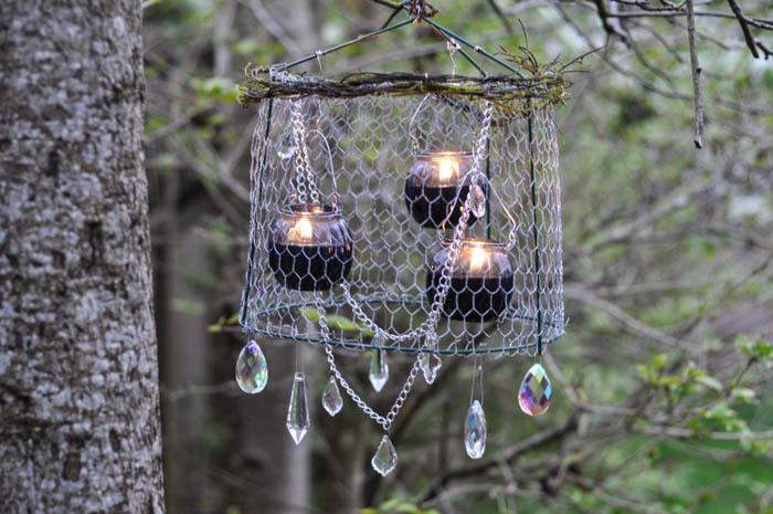 rustic upcycled outdoor chandelier