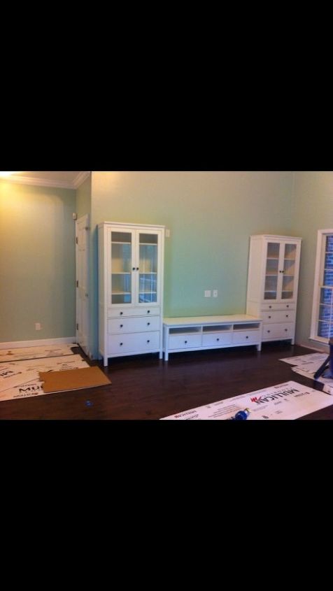 ikea hemnes entertainment center, painted furniture, IKEA Hemnes Wall units are built and set in place