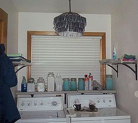 laundry room makeover under 450 with recycled shelves cabinets more, cleaning tips, laundry rooms, repurposing upcycling, shelving ideas, New DIY light fixture