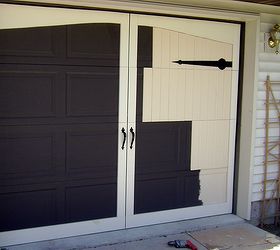our cottage face lift, curb appeal, doors, garage doors, garages, One door in the process of being redone