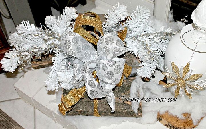 christmas decorating ideas around your fireplace, crafts, fireplaces mantels, repurposing upcycling, seasonal holiday decor, Decorating logs with Christmas florals and tied up with ribbon