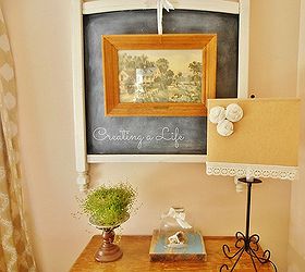 chalkboard from salvaged crib parts, chalkboard paint, crafts, repurposing upcycling, Currently using the large chalkboard as a backdrop for a piece of art
