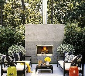 natural elements make perfect outdoor fireplaces tips video, fireplaces mantels, outdoor living, patio, porches, Slimline gas fireplace perfect for entertaining
