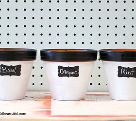 how to make decorated clay pots for spring, chalkboard paint, crafts, painting, Get ready for Spring and decorate your own clay pots with paint and chalkboard stickers