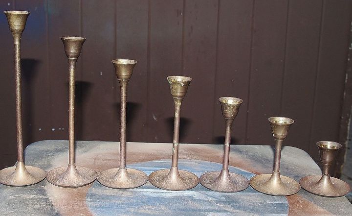 brass candlesticks frumpy to fab, home decor, painted furniture, Before