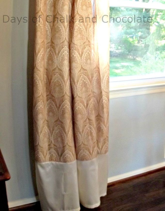 cortinas de chuveiro transformadas em cortinas de sala de jantar, Estenda as cortinas adicionando uma faixa na parte inferior
