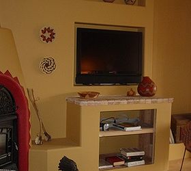 addition of a fireplace and entertainment center in our home in arizona, concrete masonry, doors, fireplaces mantels, living room ideas, woodworking projects