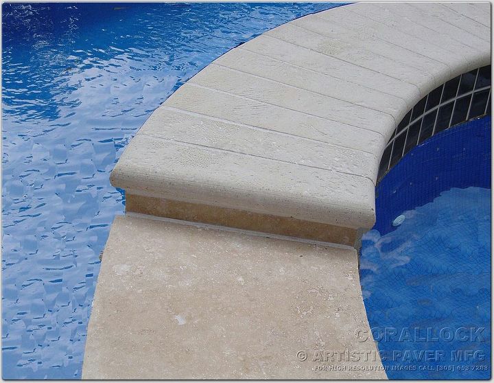 a spillway on your pool spa with no cuts just use the 3 sided bullnose paver easy, concrete masonry, decks, outdoor living, pool designs, spas, Three sided bullnose coping paver The perfect end for your spa spillway And it will match your pool deck No cuts needed Fast and easy to install