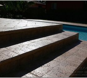 using pavers is the easiest way to build those steps in your pool deck, concrete masonry, decks, outdoor living, pool designs, The easiest way to build those steps on your new or remodeled deck Artistic Paver is here to help with all your questions Contact us or visit our website