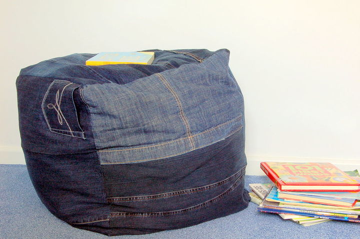 create a denim foot puff, painted furniture, repurposing upcycling
