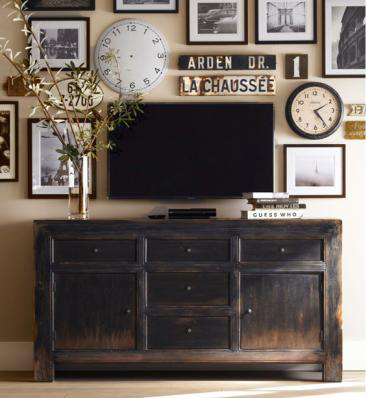 10 tips for creating a collected gallery wall, diy, home decor, wall decor, I love the signs and clock faces mixed with art Photo via Pottery Barn
