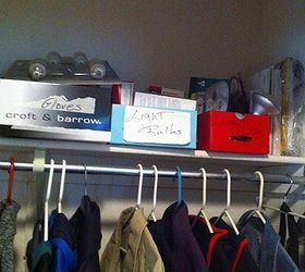 organizing to save my noggin, closet, organizing, Hall coat closet before Dontcha just love my crafty shoe boxes