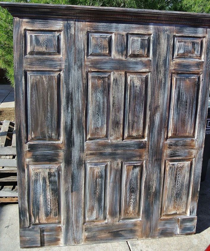 queen size distressed 3 door headboard kissed with fairy dust, home decor, painted furniture