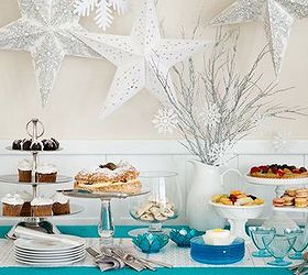 6 new year s eve party ideas, seasonal holiday d cor, Dessert Buffet Make your dessert buffet the height of decadence with footed and tiered stands that display sweet treats at their sugary best A winter scheme of brilliant blue and snowy white ends with plent of dessert cups