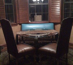 western with a twist breakfast nook bench, home decor, living room ideas, painted furniture, reupholster, The bench I built after I upholstered it in place with the owners dining chairs