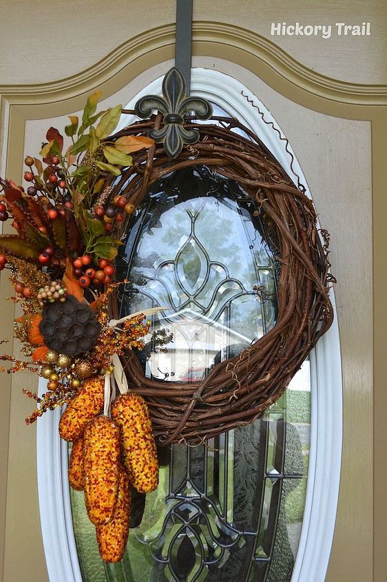 fall decor, seasonal holiday d cor, wreaths, Added corn and fall embellishments to my grapevine wreath