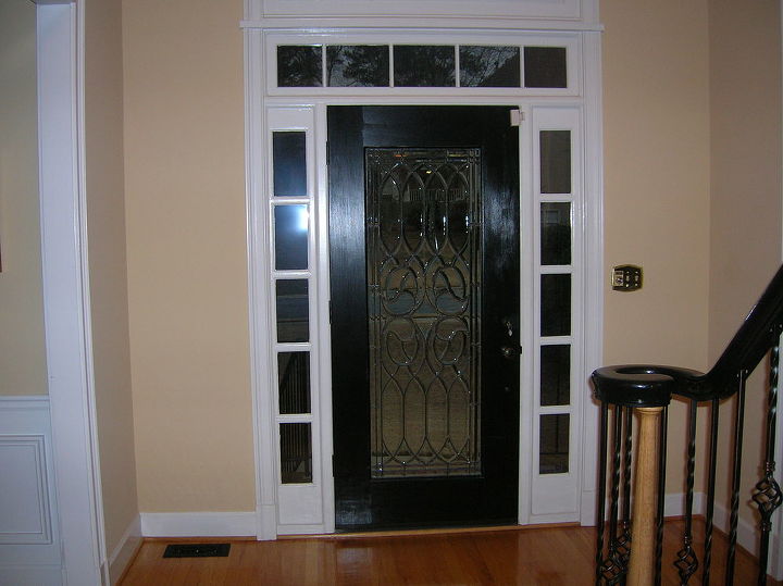 transformed single door twin sidelights and transom to matching double doors and, doors, home decor, Before Inside