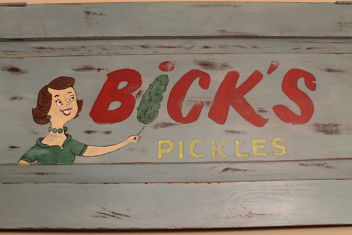 vintage sign, repurposing upcycling, Bick s Pickles Sign