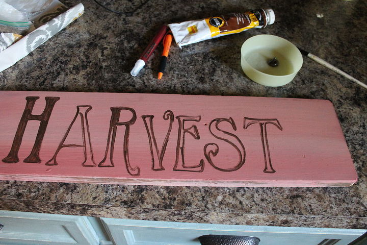 hand painted harvest sign from scrap wood, crafts, halloween decorations, home decor, painting, seasonal holiday decor, we are getting there