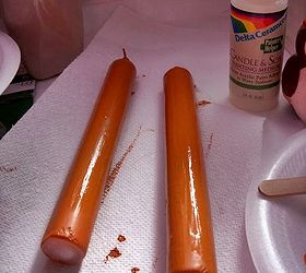 painting candles to match your decor, crafts, painting, seasonal holiday decor, After 2 coats of the paint medium mixture the candles were coated matched perfectly