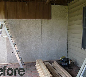 patio make over cedar planked wall window board amp batten shutters, curb appeal, outdoor living, patio