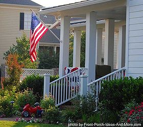 porches with patriotic appeal, curb appeal, outdoor living, patriotic decor ideas, seasonal holiday decor, A single bunting with a flag decorates a smaller porch