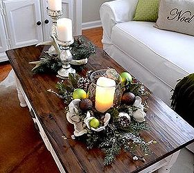 our 2013 christmas sitting room, christmas decorations, seasonal holiday decor, I kept our coffee table simple with candles and greenery