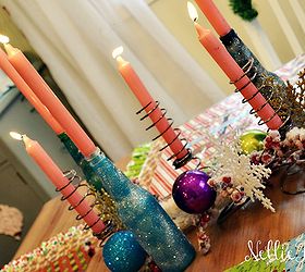 bed springs and bottles turned into candle holders, home decor, repurposing upcycling