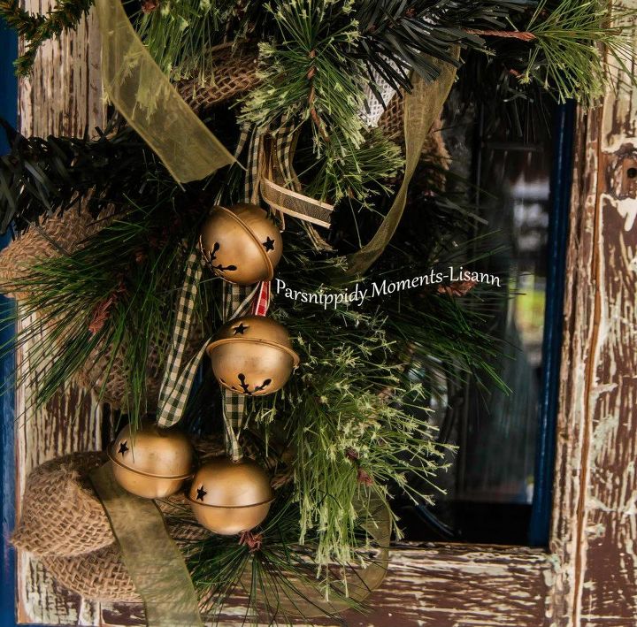 rustic christmas wreath, christmas decorations, seasonal holiday decor, wreaths, Used some homespun ribbon and added a little jingle