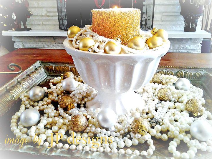 gold and pearl candlescape, christmas decorations, seasonal holiday decor